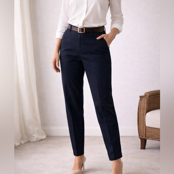 Loro Piana Women’s Navy Tailored Pants US 12 Made in Italy Cotton Blend